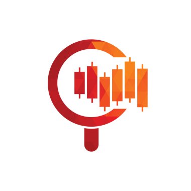 Finans logosu tasarım vektör simgesini ara. Grafik ve büyütecin vektör logosu kombinasyonu.