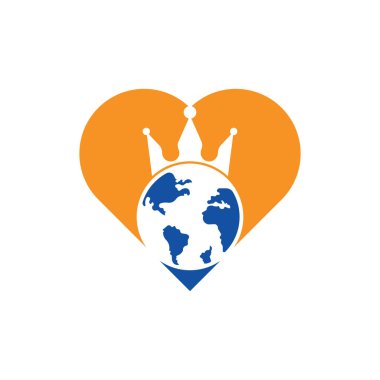King Planet kalp şekli konsepti Vektör logosu tasarımı. Dünya Kralı Logo Simgesi Tasarımı.