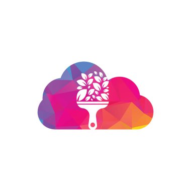 Boya yaprağı şekilli konsept logo ikonu vektörü. Bitki fırçası vektör logosu boyası. Bahçe vektör logosu konseptini yenile.