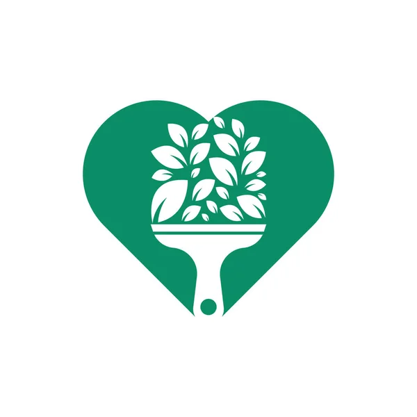 Paint Blatt Herzform Konzept Logo Icon Vektor Pflanzenpinsel Vektor Logo — Stockvektor