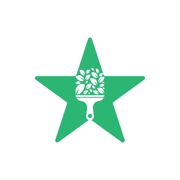 Måla Blad Stjärna Form Koncept Logotyp Ikon Vektor Växt Pensel — Stock vektor
