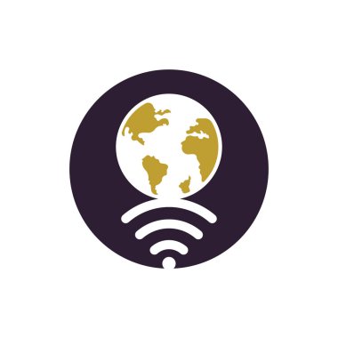 Globe wifi logo tasarım ikonu. Dünya sinyal vektör logo şablonu.