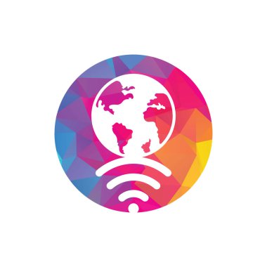 Globe wifi logo tasarım ikonu. Dünya sinyal vektör logo şablonu.