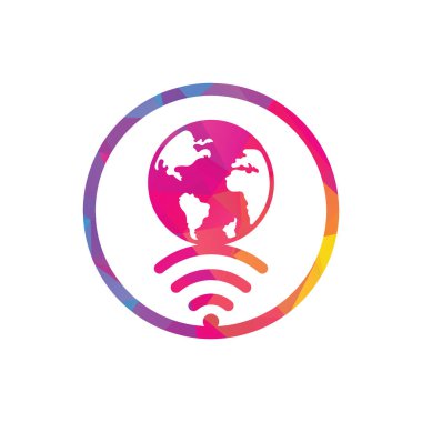 Globe wifi logo tasarım ikonu. Dünya sinyal vektör logo şablonu.