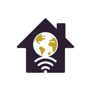 Globe wifi ev şekilli konsept logo tasarım ikonu. Dünya sinyal vektör logo şablonu.