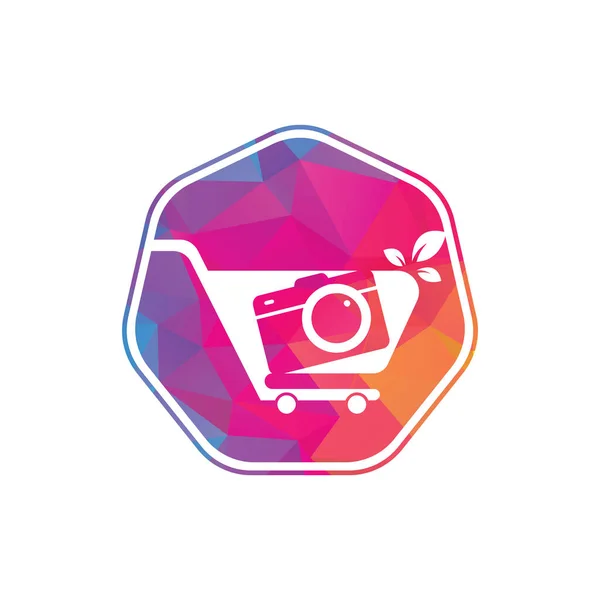 Camera Shop Logo Vector Icon Shopping Cart Camera Lens Logo — Stock Vector