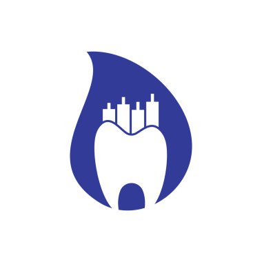 Diş finansmanı damla şekli konsept logosu. Dişçi istatistik vektör logo tasarım şablonu.