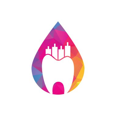 Diş finansmanı damla şekli konsept logosu. Dişçi istatistik vektör logo tasarım şablonu.