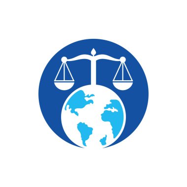 Pul ve dünya sembolü veya simgesi. Eşsiz kanun ve küresel logot tasarım şablonu.