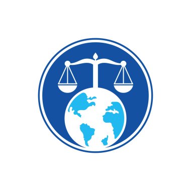 Pul ve dünya sembolü veya simgesi. Eşsiz kanun ve küresel logot tasarım şablonu.
