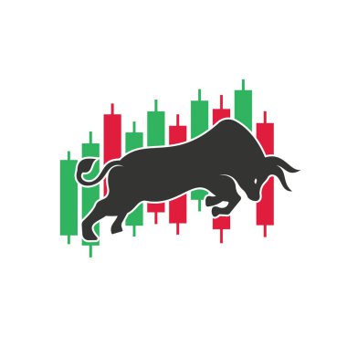 Bullish Trader Logosu. Eski boğa logosu tasarım şablonu vektörü. Finansal boğa logosu tasarımı. Ticaret Boğa Çizelgesi.