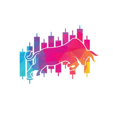 Bullish Trader Logosu. Eski boğa logosu tasarım şablonu vektörü. Finansal boğa logosu tasarımı. Ticaret Boğa Çizelgesi.