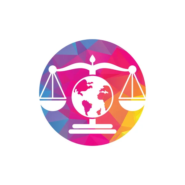 Globe Legge Logo Vettoriale Icona Bilance Sul Design Delle Icone — Vettoriale Stock