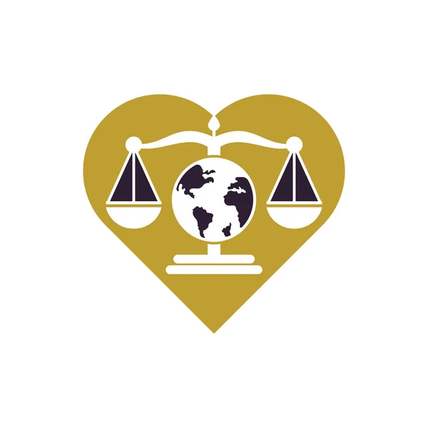 Globe Law Heart Form Konsept Logo Vektör Simgesi Dünya Simgesi — Stok Vektör