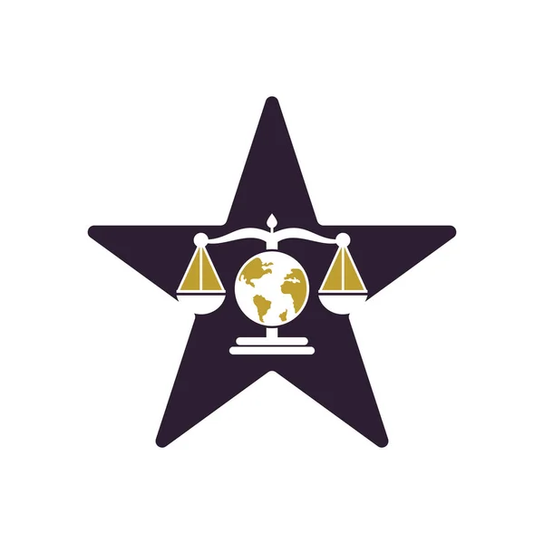 Globe Legge Stella Forma Concetto Logo Vettoriale Icona Bilance Sul — Vettoriale Stock