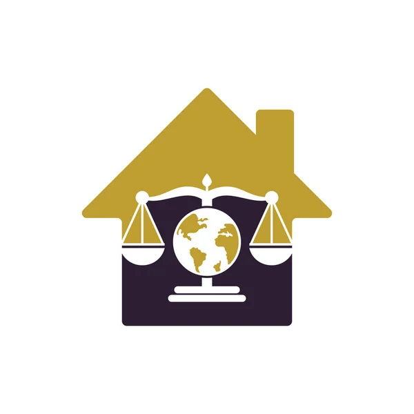 Globe Droit Home Shape Concept Logo Vecteur Icône Échelles Sur — Image vectorielle