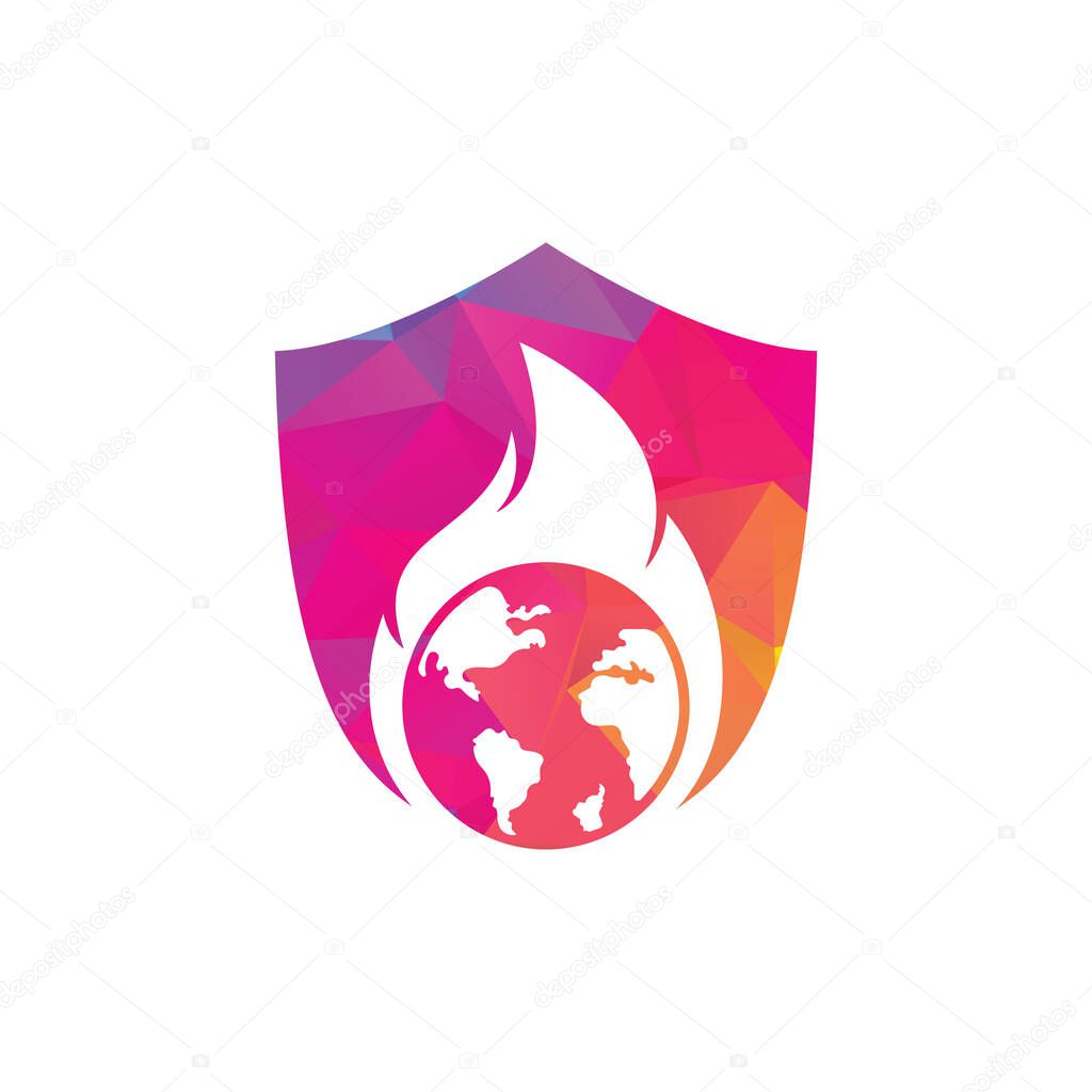 Fire Planet vector logo design template. Fire and earth icon design.