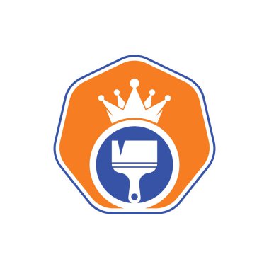 Kral boyası vektör logosu tasarımı. Taç ve boya fırçası simgesi.