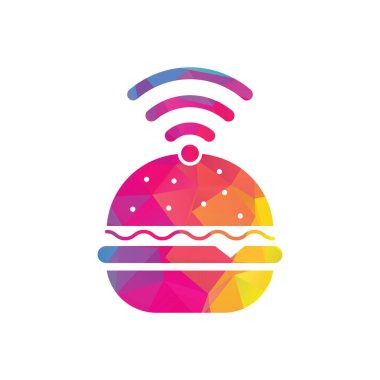 Wifi burger logo tasarım vektör simgesi. Hamburger ve WiFi sinyal simgesi veya simgesi.
