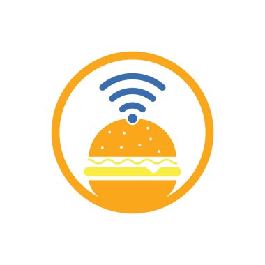 Wifi burger logo tasarım vektör simgesi. Hamburger ve WiFi sinyal simgesi veya simgesi.