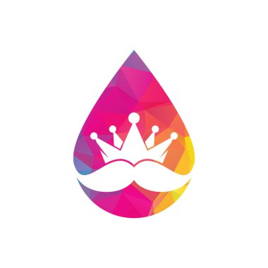 Bıyık Kralı konsept vektör logosu tasarımı yapıyor. Zarif stil bıyıklı taç logosu..