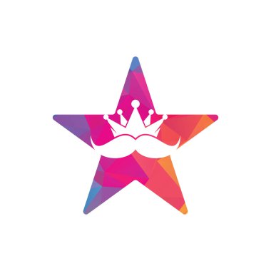 Bıyık kralı şekilli konsept vektör logosu tasarımı. Zarif stil bıyıklı taç logosu..