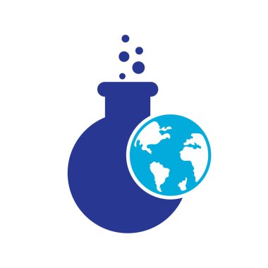 Dünya laboratuvar logosu çizimi. Globe lab logo simgesi tasarımı.