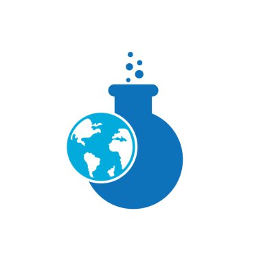 Dünya laboratuvar logosu çizimi. Globe lab logo simgesi tasarımı.