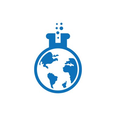Dünya laboratuvar logosu çizimi. Globe lab logo simgesi tasarımı.