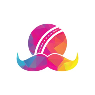 Güçlü kriket vektör logosu tasarımı. Bıyık ve kriket topu vektör ikonu tasarımı.