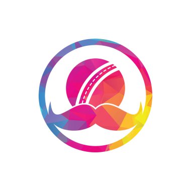 Güçlü kriket vektör logosu tasarımı. Bıyık ve kriket topu vektör ikonu tasarımı.