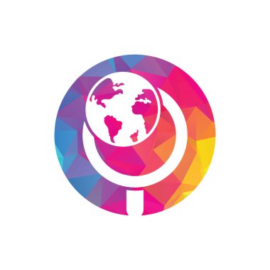 Küresel logo vektör simgesi. dünya ve loupe logo kombinasyonu. Benzersiz dünya ve arama logoti tasarım şablonu.
