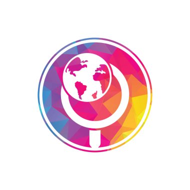 Küresel logo vektör simgesi. dünya ve loupe logo kombinasyonu. Benzersiz dünya ve arama logoti tasarım şablonu.