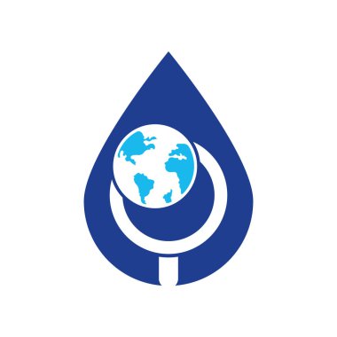 Küresel arama bırakma konsepti logo vektör simgesi. dünya ve loupe logo kombinasyonu. Benzersiz dünya ve arama logoti tasarım şablonu.