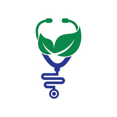 Sağlık steteskobu vektör logosu tasarımı. Yaprak simgesi vektör tasarımlı stetoskop.