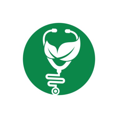 Sağlık steteskobu vektör logosu tasarımı. Yaprak simgesi vektör tasarımlı stetoskop.