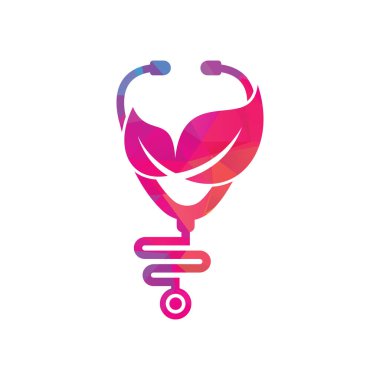 Sağlık steteskobu vektör logosu tasarımı. Yaprak simgesi vektör tasarımlı stetoskop.