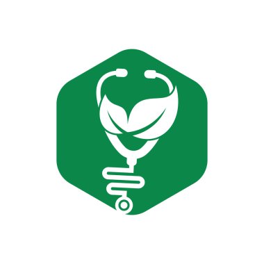 Sağlık steteskobu vektör logosu tasarımı. Yaprak simgesi vektör tasarımlı stetoskop.
