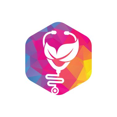 Sağlık steteskobu vektör logosu tasarımı. Yaprak simgesi vektör tasarımlı stetoskop.