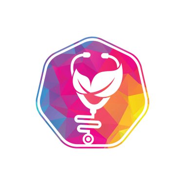 Sağlık steteskobu vektör logosu tasarımı. Yaprak simgesi vektör tasarımlı stetoskop.
