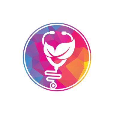 Sağlık steteskobu vektör logosu tasarımı. Yaprak simgesi vektör tasarımlı stetoskop.