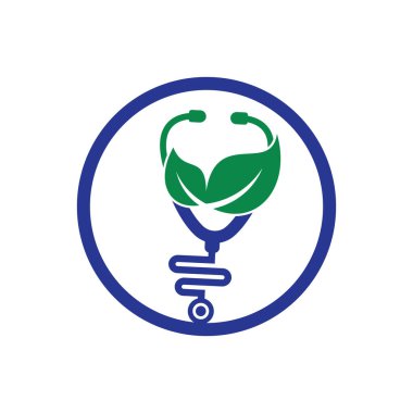 Sağlık steteskobu vektör logosu tasarımı. Yaprak simgesi vektör tasarımlı stetoskop.