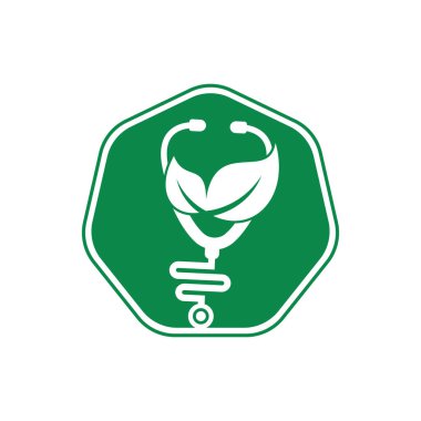 Sağlık steteskobu vektör logosu tasarımı. Yaprak simgesi vektör tasarımlı stetoskop.