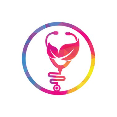 Sağlık steteskobu vektör logosu tasarımı. Yaprak simgesi vektör tasarımlı stetoskop.