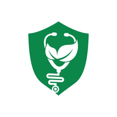 Sağlık steteskobu vektör logosu tasarımı. Yaprak simgesi vektör tasarımlı stetoskop.