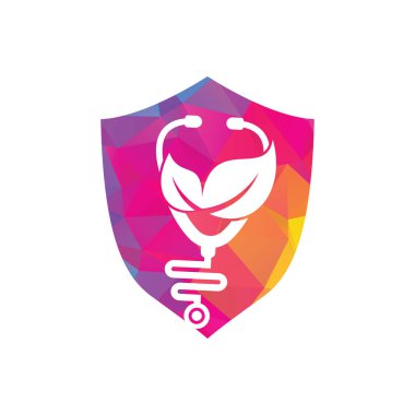 Sağlık steteskobu vektör logosu tasarımı. Yaprak simgesi vektör tasarımlı stetoskop.