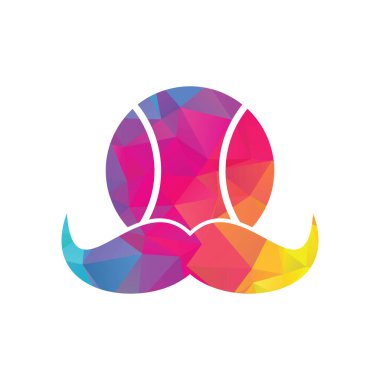 Güçlü tenis vektör logosu tasarımı. Bıyık ve tenis topu ikonu tasarımı.