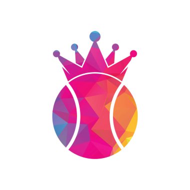 Tenis kralı vektör logosu tasarımı. Tenis topu ve taç simgesi tasarım şablonu.