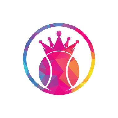 Tenis kralı vektör logosu tasarımı. Tenis topu ve taç simgesi tasarım şablonu.
