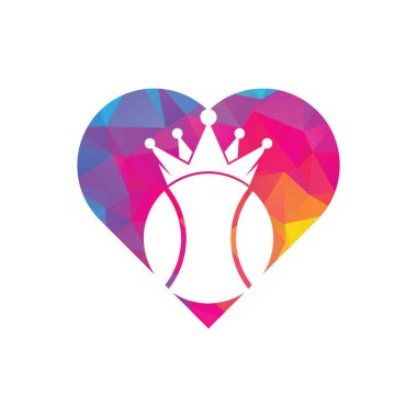 Tenis kralı aşk şekli konsept vektör logosu tasarımı. Tenis topu ve taç simgesi tasarım şablonu.